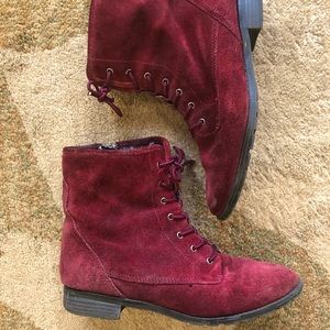 Burgundy faux suede water resistant boots